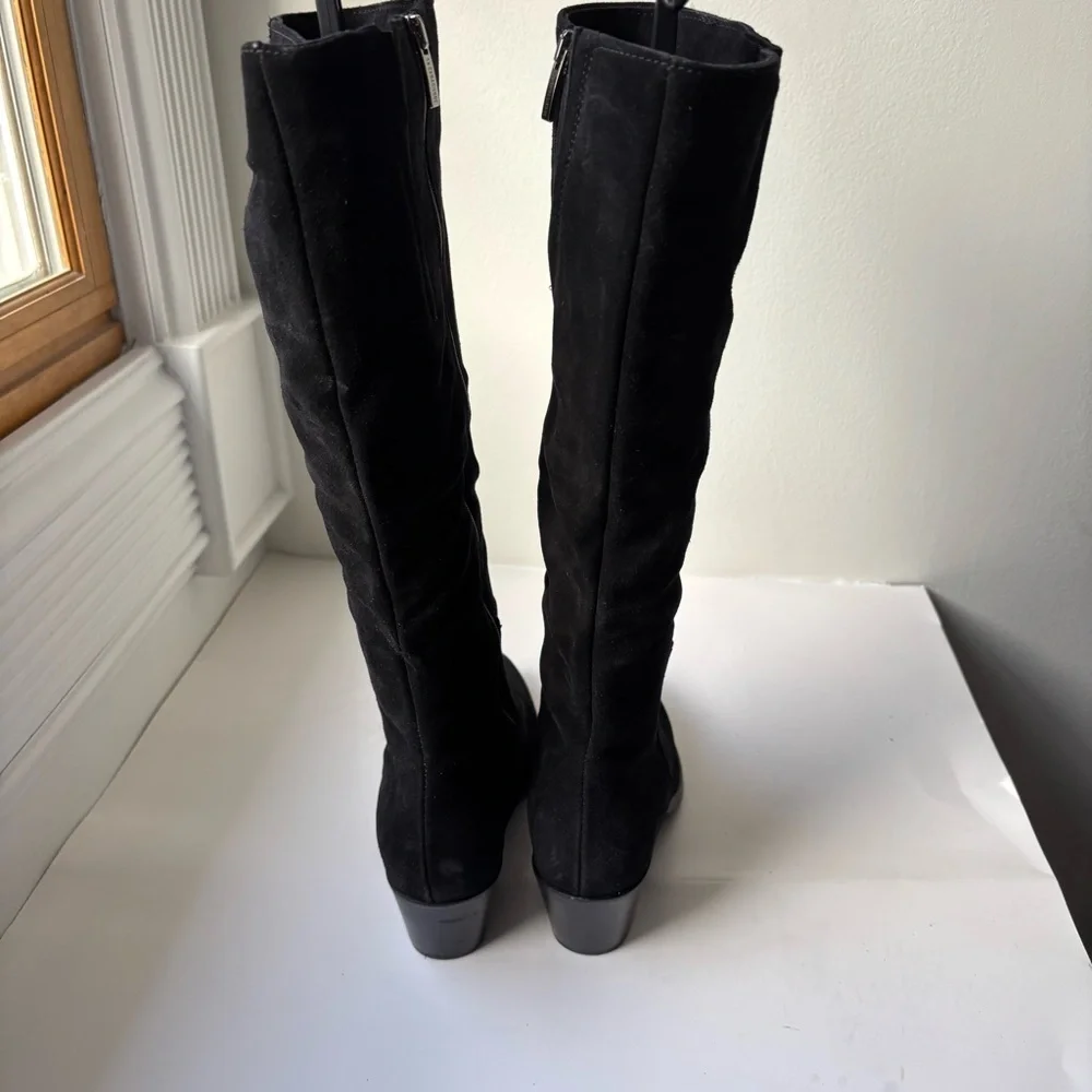 La CANADIENNE Suede Boots Block Heel Pointe Toe Sz 9‎ Knee high Over the Knee
